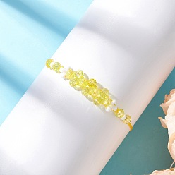 Светло-хаки Браслеты из плетеных бусин с гальваническим покрытием из стекла, плетеные браслеты из нейлоновой нити для женщин, цветок, граненые, светлый хаки, внутренний диаметр: 5/8~3-1/2 дюйм (1.5~9 см)