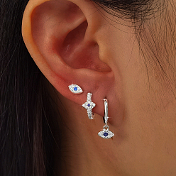 Plata Conjuntos de pendientes sencillos de ojo de caballo en plata de ley, con circonita, plata, 925 mm