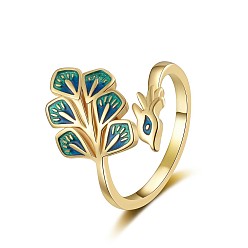 Золотой Латунные открытые манжеты для женщин, с эмалью, павлин, золотые, размер США 8 (18.1 мм)