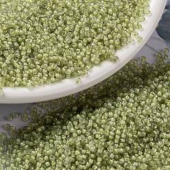 (RR378) Light Olive Lined Crystal Luster MIYUKI Round Rocailles Beads, Japanese Seed Beads, (RR378) Light Olive Lined Crystal Luster, 15/0, 1.5mm, Hole: 0.7mm, about 5555pcs/bottle, 10g/bottle