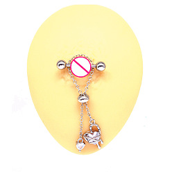 Сердце 316l хирургические штанги для сосков из нержавеющей стали с кристаллами и стразами, с цепями, цвет нержавеющей стали, сердце, 14 мм, штифты : 1.6 мм