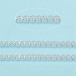 Silver Handmade Brass Hollow Out Leaf Link Chains, Soldered, with Spool, Silver, Leaf: 6.5x6x0.5mm