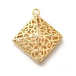 Настоящее золото 18K Латунные подвески, без кадмия, без никеля и без свинца, ромб, полый, реальный 18 k позолоченный, 36x32x10 мм, отверстие : 2 мм