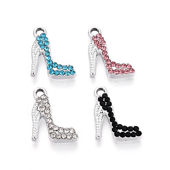 (52) Непрозрачная лаванда Подвески из сплава и страза, туфли на высоких каблуках, платина, разноцветные, 18x13x3 мм, отверстие : 2 мм