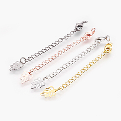 (52) Непрозрачная лаванда Латунный удлинитель цепи, с карабин-лобстерами , без кадмия, без никеля и без свинца, долговечный, лист, разноцветные, 70~75x3 мм, отверстия: 2.5 мм, застежки: 10x6x3 мм