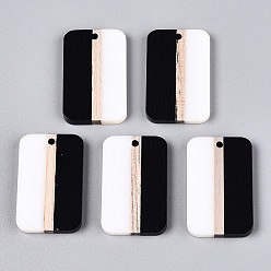 Черный Кулоны из непрозрачной смолы и дерева, прямоугольные, два тона, чёрные, 32.2~32.7x20.2x3.1~3.8 мм, отверстие : 2 мм