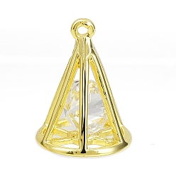 Золотой Латунь с подвесками из прозрачного кубического циркония, без кадмия, без никеля и без свинца, долговечный, подвески в форме конуса, золотые, 13.5x10 мм, отверстие : 0.9 мм
