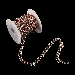 Rose Gold Aluminium Twisted Curb Chains, Diamond Cut Chains, Unwelded, Rose Gold, 10x6.5x1.8mm, about 9.84 Feet(3m)/Roll