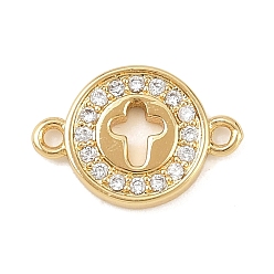 Cross Подвески-пончики с латунными подвесками-подвесками из прозрачных кубических цирконий, без свинца и без кадмия, долговечный, реальный 18 k позолоченный, стойки покрытие, крестик, 13x9x1.8 мм, отверстие : 1 мм