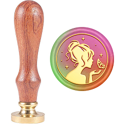 Human Набор сургучной печати, печать сургучом твердой латунной головки, деревянная ручка ретро латунный штамп комплект съемный, для конвертов приглашений, подарочная карта, Женская модель, 83x22 мм