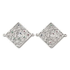 Платинированный Латунные микро-паве цветные кубические цирконии полые соединительные подвески, ромбовидные звенья, без кадмия, без никеля и без свинца, Реальная платина, 38x45x2 мм, отверстие : 1.8 мм