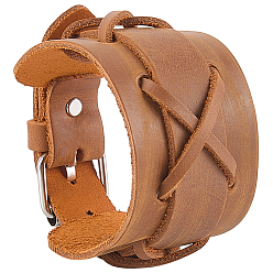 Brun De Noix De Coco Bracelets en cordon de simili cuir pour hommes, avec fermoir en alliage, platine, brun coco, 11.42 pouce (29 cm)