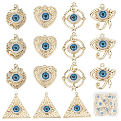 Light Gold 15 шт 5 стиль стойки покрытие сплава эмалевые подвески, без кадмия, без никеля и без свинца, сердце и треугольник и глаз ra/re, золотой свет, 26~35x22.5~35.5x7~9 мм, отверстие : 1.6~2.5 мм, 3 шт / стиль