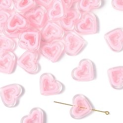 Pink 30шт акриловые бусины, бусина в бусине, сердце, розовые, 19.5x23x6 мм, отверстие : 3 мм