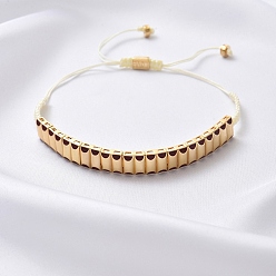 Золотистый Плетеные браслеты из бисера из латуни и эмали в романском стиле, регулируемые браслеты из нейлонового шнура для женщин, прямоугольные, золотые, внутренний диаметр: 1/4 дюйм (0.6 см) ~ 1/4 дюйм (0.7 см)