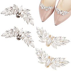 Platinum & Light Gold 4 шт 2 цвета крыла сплава горный хрусталь украшение для обуви, съемный зажим для пряжки для обуви, платина и светлое золото, 29x67x10.5 мм, 2 шт / цвет