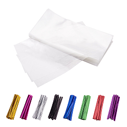 Mixed Color Cellophane Bags Sets, with Plastic Wire Twist Ties, Mixed Color, 25x12.05cm, 200pcs/set