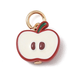 Beige Alliage avec breloques en émail, charmes de pomme, or, beige, 12.5x13x5.5mm, Trou: 4mm