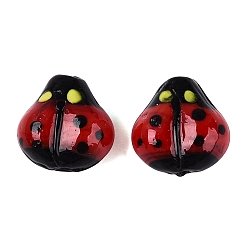 Dark Red Handmade Lampwork Beads, Ladybug, Dark Red, 16~17x16~16.5x9.5~10mm, Hole: 1.8mm