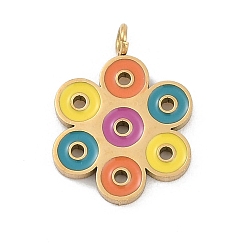 Разноцветный 304 нержавеющей стальной эмали подвески, цветочный шарм, реальный 18 k позолоченный, ионное покрытие (ip), красочный, 16x12x1.5 мм, отверстие : 1.8 мм