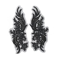 Черный Хвост феникса узор стеклянные стразы и сетчатая основа ткани ручная вышивка ткань пришить аппликации, костюм чонсам аксессуары, чёрные, 380x150x5 мм