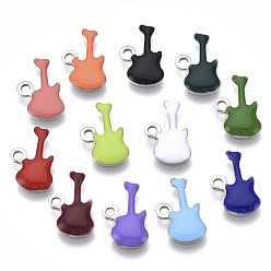 Mixed Color 201 Stainless Steel Enamel Charms, Guitar, Stainless Steel Color, Mixed Color, 15x9x2mm, Hole: 1.6mm