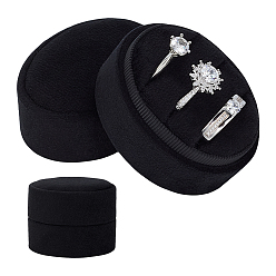 Черный 3-коробки для упаковки бархатных колец с прорезями, овальные, чёрные, 4.25x5.55x4.4 см