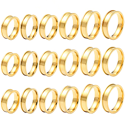 Золотой 18 шт. 6 стили 201 нержавеющая сталь рифленые кольца для пальцев, кольцевой сердечник, для изготовления инкрустации, золотые, внутренний диаметр: 17~22 мм, 3 шт / стиль