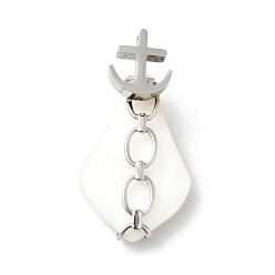 Stainless Steel Color Natural White Shell Pendants, Teardrop Charm, with 304 Stainless Steel Anchor Findings, Stainless Steel Color, 35~40x18~21x8~11mm Hole: 1.6mm