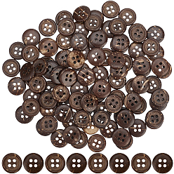 Coconut Brown 100Pcs 4-Hole Coconut Buttons, Flat Round, Coconut Brown, 11.5x2.5mm, Hole: 1.7mm