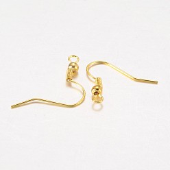 Golden Iron Earring Hooks, Ear Wire, with Horizontal Loop, Cadmium Free & Lead Free, Golden, 17~19x0.8mm, Hole: 2mm, 22 Gauge, Pin: 0.6mm