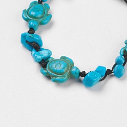 Synthetic Turquoise Dyed & Synthetic Turquoise(Dyed) Braided Bead Bracelets, with Nylon Cord, Chips & Tortoise, 1-3/4 inch(4.5cm)