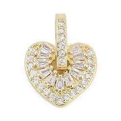 Настоящее золото 18K Латунные микропаве прозрачные подвески с фианитом, сердце прелести, без кадмия и без свинца, долговечный, стойки покрытие, с целью перехода в кольце, реальный 18 k позолоченный, 16.5x12.5x8.5 мм, отверстие : 6x5 мм