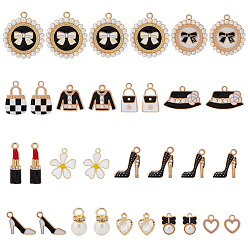 (52) Непрозрачная лаванда 32 шт 16 стиль сплава эмаль подвески, с имитацией жемчужно-белых пластиковых/смоляных бусин, со стразами, одежда и сумка и цветок, разноцветные, 12~28x7~25x1.5~7 мм, отверстие : 1.2~2 мм, 2 шт / стиль