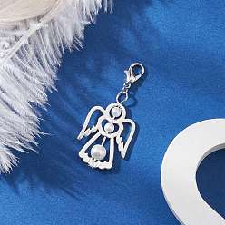 Античное Серебро Подвеска в виде ангела из сплава и стекла с жемчугом, с карабин-лобстерами , белые, античное серебро, 46 мм