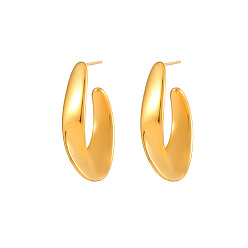 Golden 304 Stainless Steel Stud Earrings, Half Hoop Earrings, Golden, 28.5mm