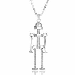 Platinum & Stainless Steel Color Gothic Alloy Screw Nut Robot Pendant 201 Stainless Steel Chain Necklaces for Men, Platinum & Stainless Steel Color, 27.56 inch(70cm), pendant: 75x27mm