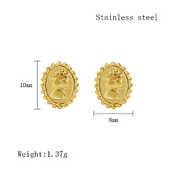 Real 18K Gold Plated 304 Stainless Steel Stud Earrings for Women, Oval with Human, Real 18K Gold Plated, 10x8mm