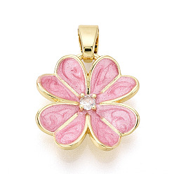 Фламинго Латунные микропаве прозрачные подвески с фианитом, с эмалью, , реальный 18 k позолоченный, фламинго, 16.5~17x16~16.5x3~3.5 мм, отверстие : 2.5~3x5.5~6 мм