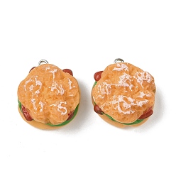Hamberger Непрозрачные подвески смолы, имитация еды, с платиново-железными петлями, гамбургер, 26x24x14 мм, отверстие : 2 мм