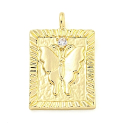 Rectangle Brass Micro Pave Clear Cubic Zirconia Pendants, Cadmium Free & Nickel Free & Lead Free, Rectangle, 20.5x13x4mm, Hole: 1.8mm