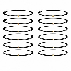 Black Brass Round Beads Handwoven Polyester Cord 2-Strand Bracelet Sets, Adjustable Stackable Bracelets, Golden, Black, 11.02 inch(28cm), 12pcs/set