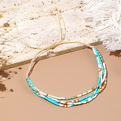 Бирюза Богемный стиль стеклянные бисерные браслеты бисерные браслеты, многослойные плетеные браслеты от сглаза для женщин, бирюзовые, внутренний диаметр: 11 дюйм (28 см)