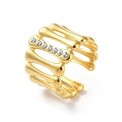 Real 18K Gold Plated 304 Stainless Steel Rhinestone Cuff Rings, Oval, Real 18K Gold Plated, Adjustable