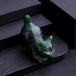 Рубин В Цоизита Резная статуя кошки из натурального рубина в цоизите, Камень Рейки для домашнего офиса, рабочего стола, украшение по фэн-шуй, 38x22 мм