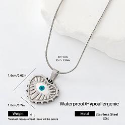 White 304 Stainless Steel Enamel Evil Eye Heart Pendant Necklaces for Women, Stainless Steel Color, White, 15.75 inch(40cm)