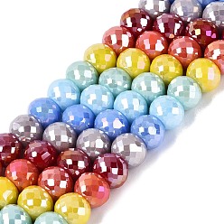 Mixed Color Electroplate Opaque Glass Beads Strands, Rondelle, Faceted, Mixed Color, 8~8.5x6~6.5mm, Hole: 1.2~1.5mm, about 48~49pcs/strand, 12.01~12.40 inch(30.5~31.5cm)
