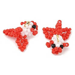 Red MIYUKI Round Glass Seed Beads Glass Pendants, Goldfish Charms, with 304 Stainless Steel Jump Ring, Red, 9.5x16.5x14.5mm, Hole: 2.5mm