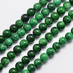Dark Green Natural Malaysia Jade Beads Strands, Round, Dyed, Dark Green, 6mm, Hole: 0.8mm, about 64pcs/strand, 15 inch