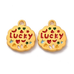 Разноцветный Подвески из эмали и сплава, золотые, губка со словом повезло, красочный, 15.8x14x2 мм, отверстие : 1.5 мм